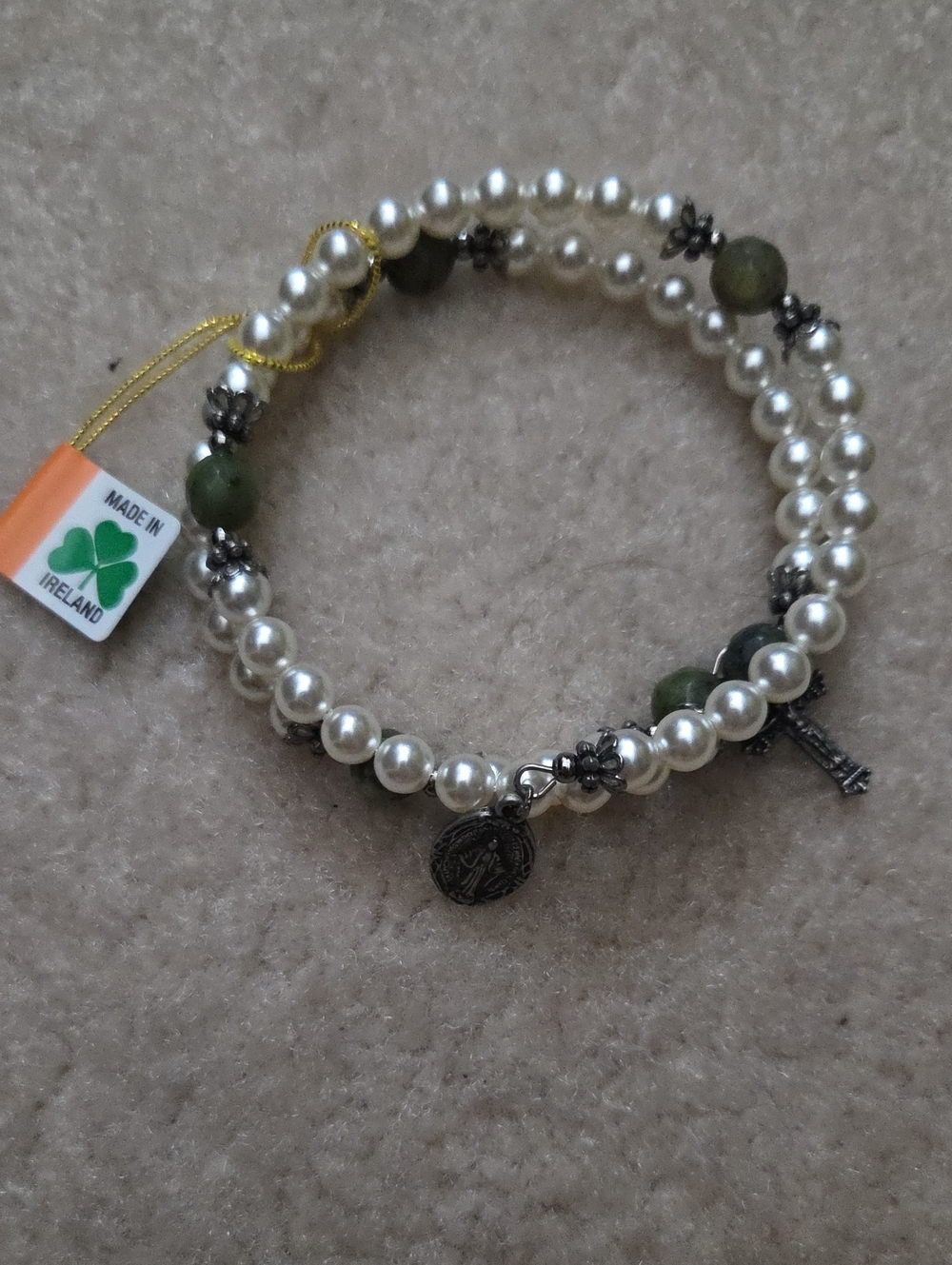 Pearl and Green Stone Charm Wrap Bracelet - Women's Jewelry